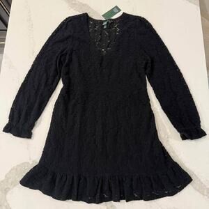 Wild Fable NWT Romantic Babydoll Lace Long Sleeve Mini Dress Womens Large Black